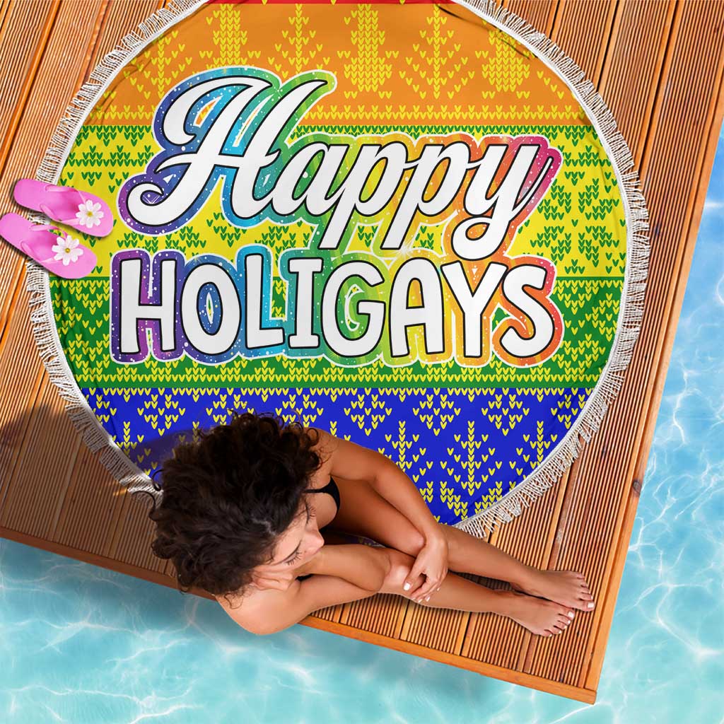 LGBT Gay Pride Happy Holigays Christmas Beach Blanket Xmas Holiday Patterns - Wonder Print Shop