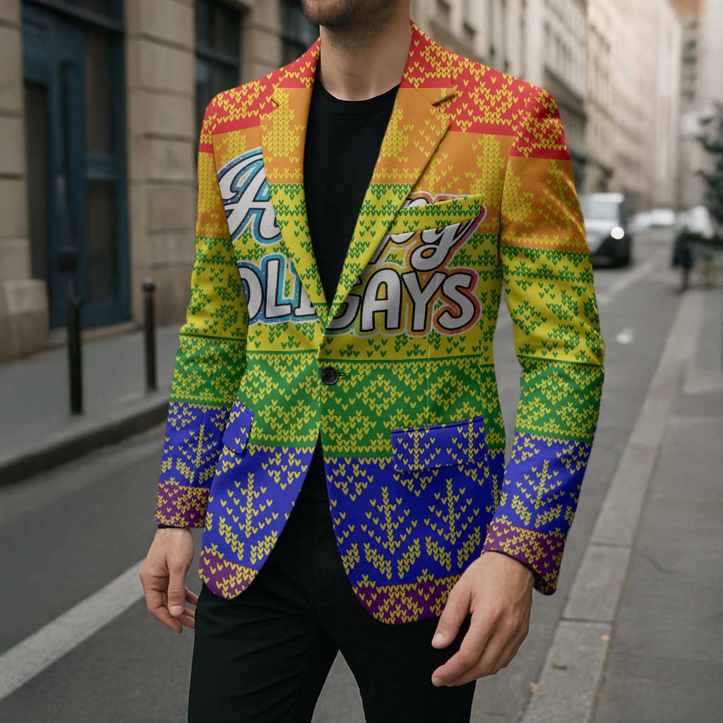 LGBT Gay Pride Happy Holigays Christmas Blazer Xmas Holiday Patterns - Wonder Print Shop
