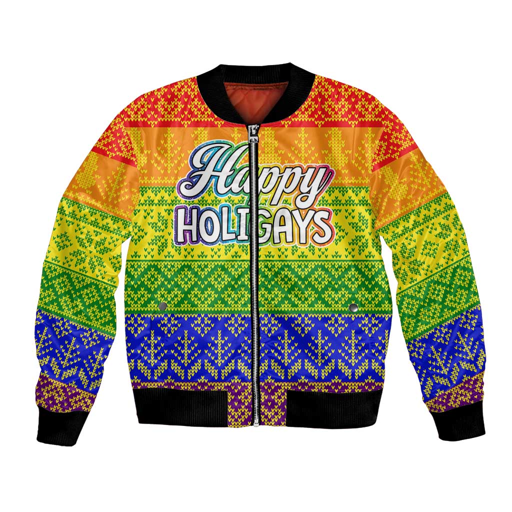 LGBT Gay Pride Happy Holigays Christmas Bomber Jacket Xmas Holiday Patterns - Wonder Print Shop