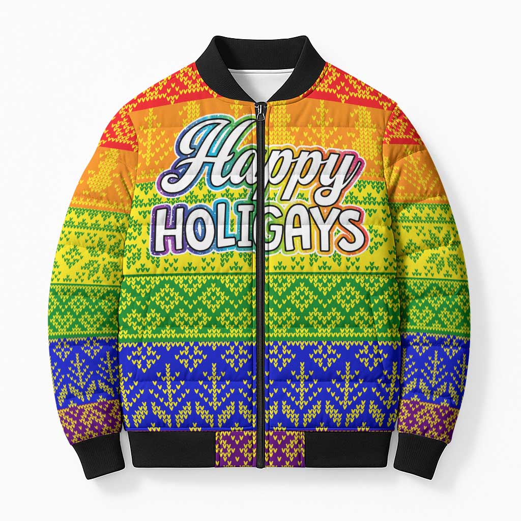 LGBT Gay Pride Happy Holigays Christmas Bomber Puffer Jacket Xmas Holiday Patterns - Wonder Print Shop