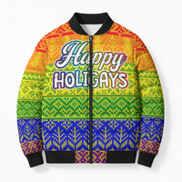 LGBT Gay Pride Happy Holigays Christmas Bomber Puffer Jacket Xmas Holiday Patterns - Wonder Print Shop