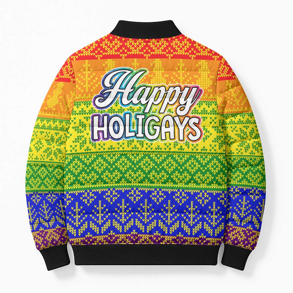LGBT Gay Pride Happy Holigays Christmas Bomber Puffer Jacket Xmas Holiday Patterns - Wonder Print Shop
