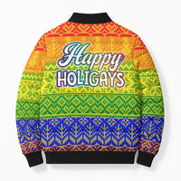 LGBT Gay Pride Happy Holigays Christmas Bomber Puffer Jacket Xmas Holiday Patterns - Wonder Print Shop