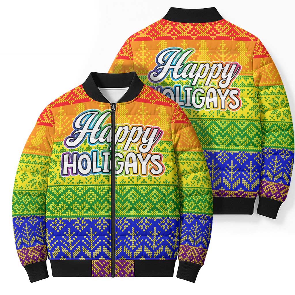 LGBT Gay Pride Happy Holigays Christmas Bomber Puffer Jacket Xmas Holiday Patterns - Wonder Print Shop