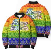 LGBT Gay Pride Happy Holigays Christmas Bomber Puffer Jacket Xmas Holiday Patterns - Wonder Print Shop