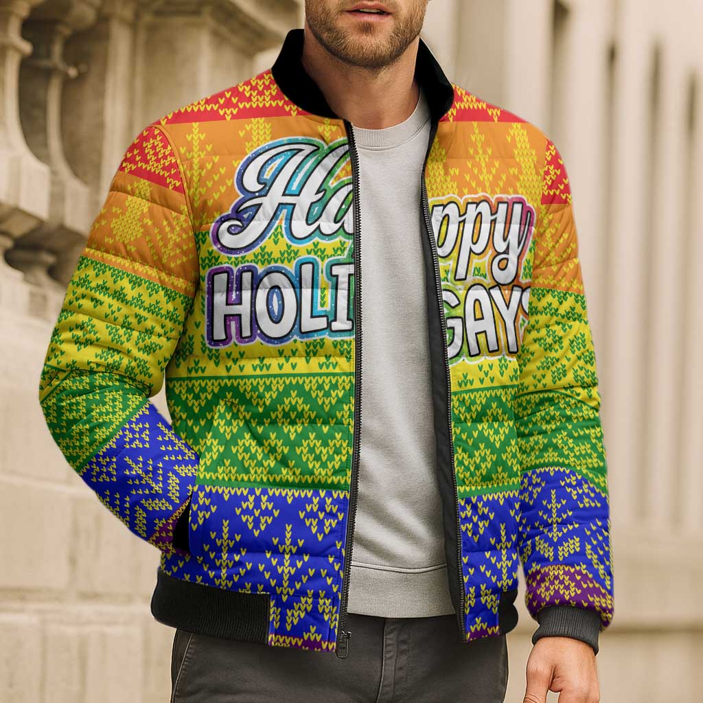 LGBT Gay Pride Happy Holigays Christmas Bomber Puffer Jacket Xmas Holiday Patterns - Wonder Print Shop