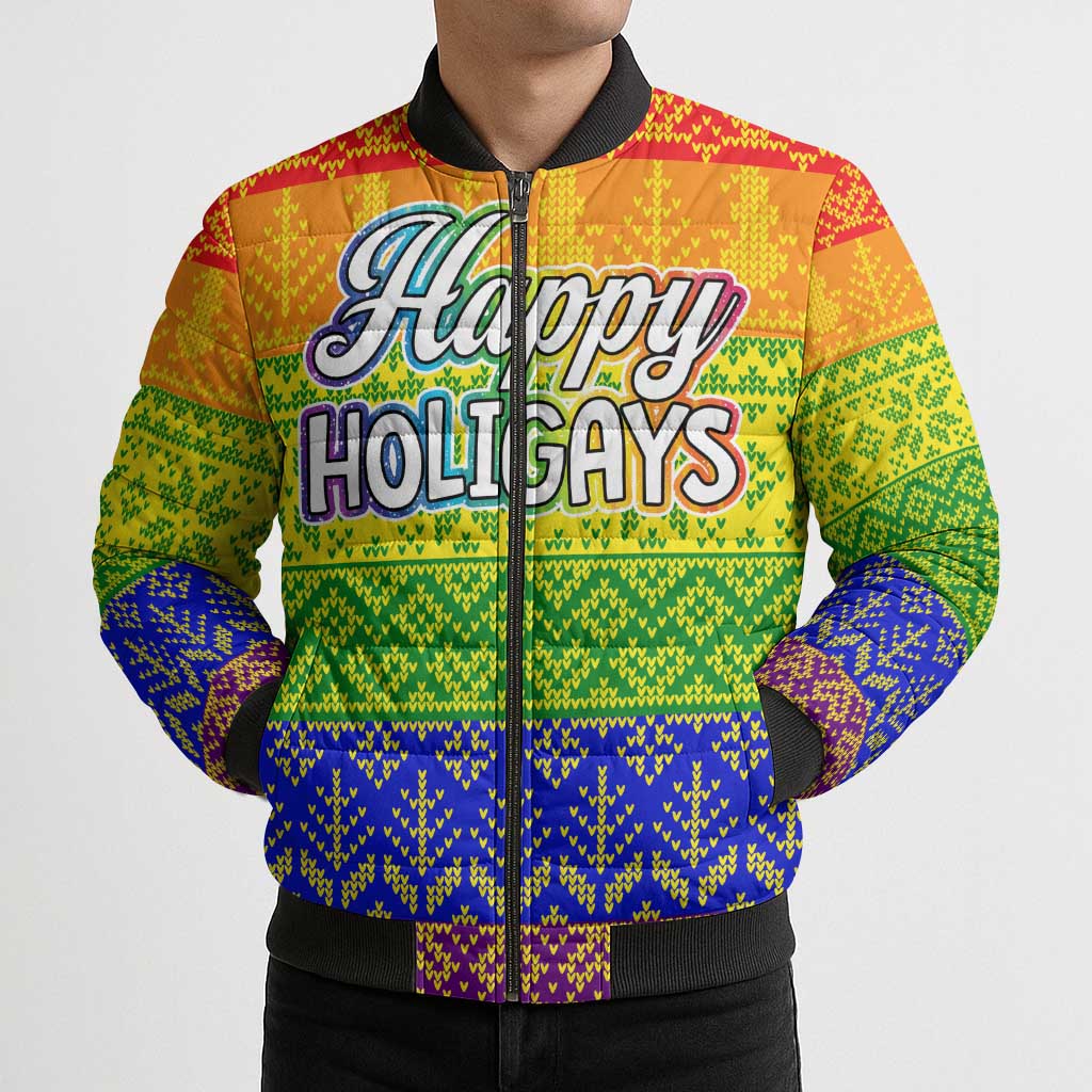 LGBT Gay Pride Happy Holigays Christmas Bomber Puffer Jacket Xmas Holiday Patterns - Wonder Print Shop