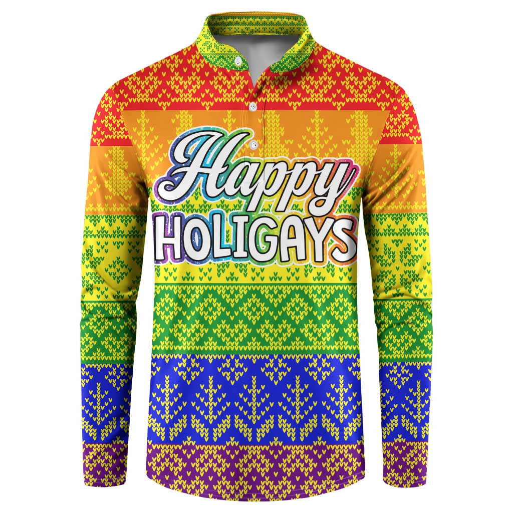 LGBT Gay Pride Happy Holigays Christmas Button Sweatshirt Xmas Holiday Patterns - Wonder Print Shop
