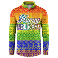 LGBT Gay Pride Happy Holigays Christmas Button Sweatshirt Xmas Holiday Patterns - Wonder Print Shop