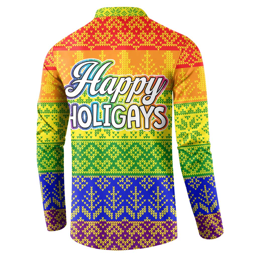 LGBT Gay Pride Happy Holigays Christmas Button Sweatshirt Xmas Holiday Patterns - Wonder Print Shop