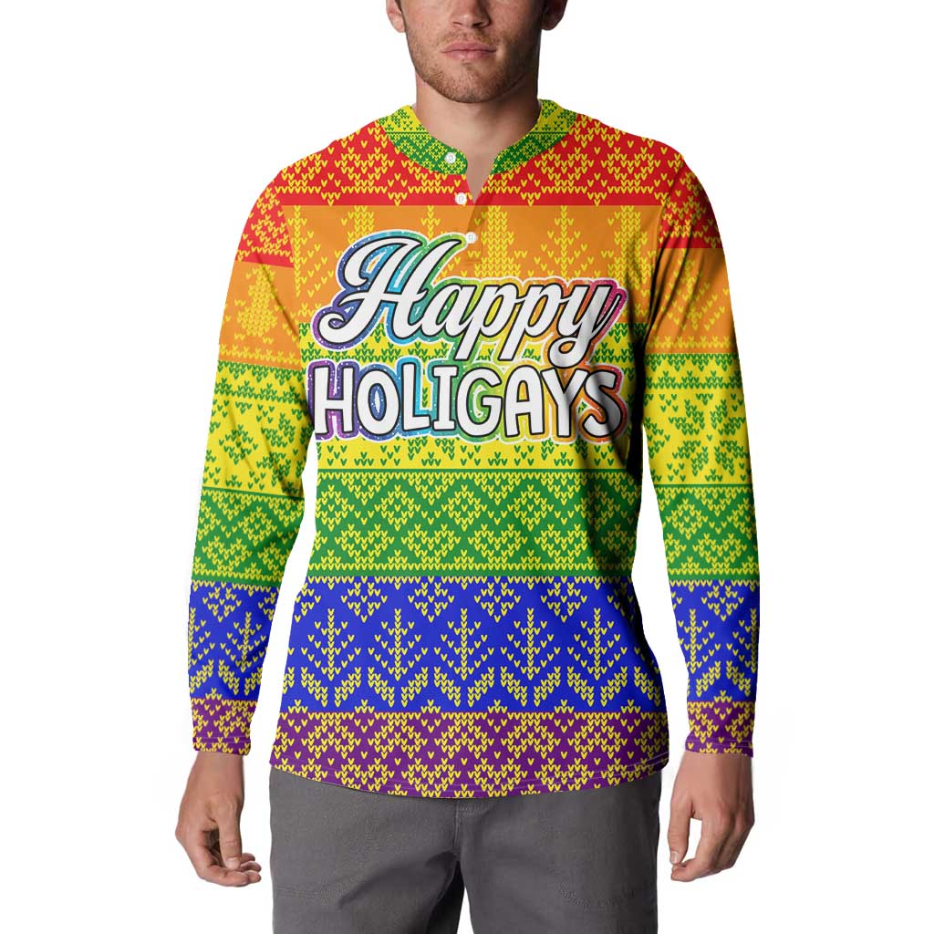 LGBT Gay Pride Happy Holigays Christmas Button Sweatshirt Xmas Holiday Patterns - Wonder Print Shop