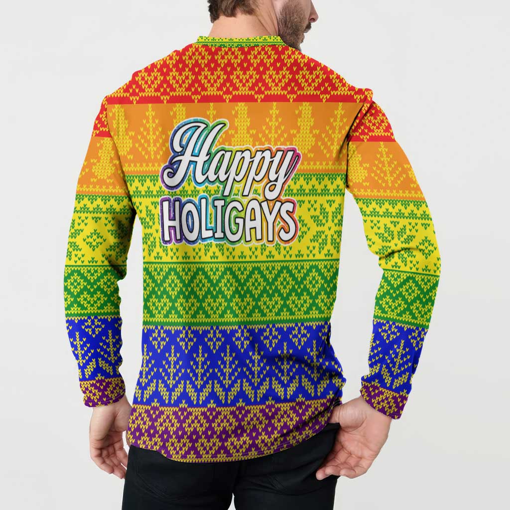 LGBT Gay Pride Happy Holigays Christmas Button Sweatshirt Xmas Holiday Patterns - Wonder Print Shop
