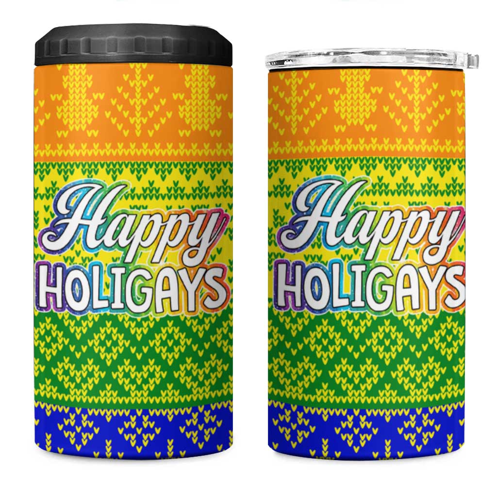 LGBT Gay Pride Happy Holigays Christmas 4 in 1 Can Cooler Tumbler Xmas Holiday Patterns - Wonder Print Shop