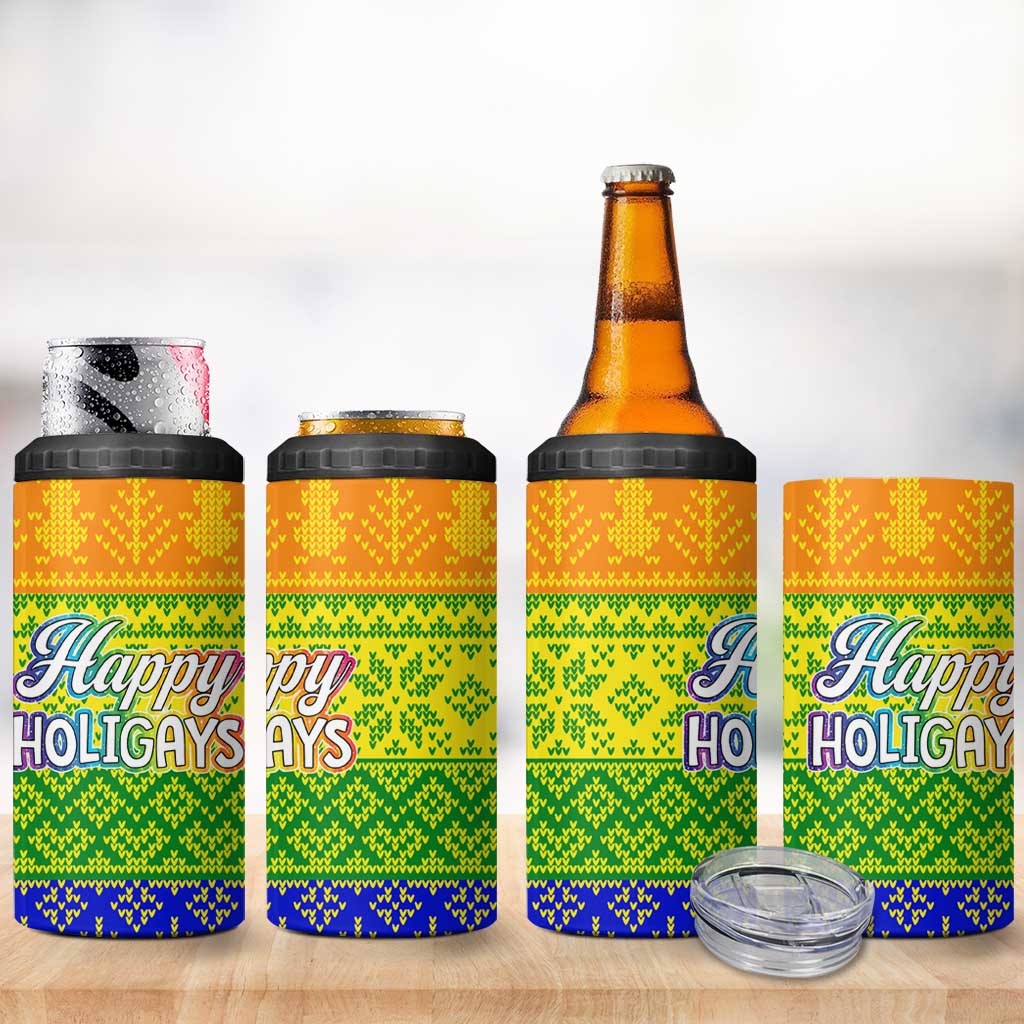 LGBT Gay Pride Happy Holigays Christmas 4 in 1 Can Cooler Tumbler Xmas Holiday Patterns - Wonder Print Shop