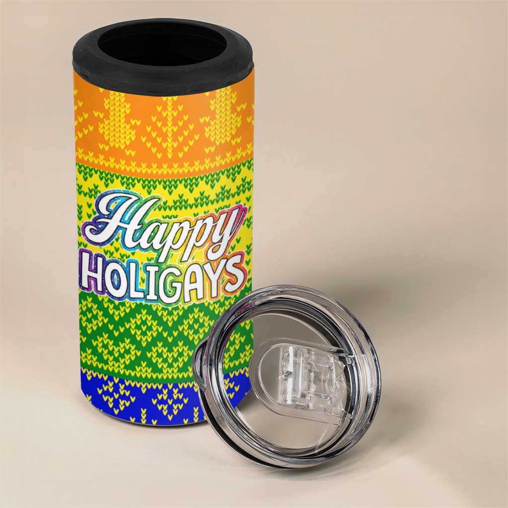 LGBT Gay Pride Happy Holigays Christmas 4 in 1 Can Cooler Tumbler Xmas Holiday Patterns - Wonder Print Shop