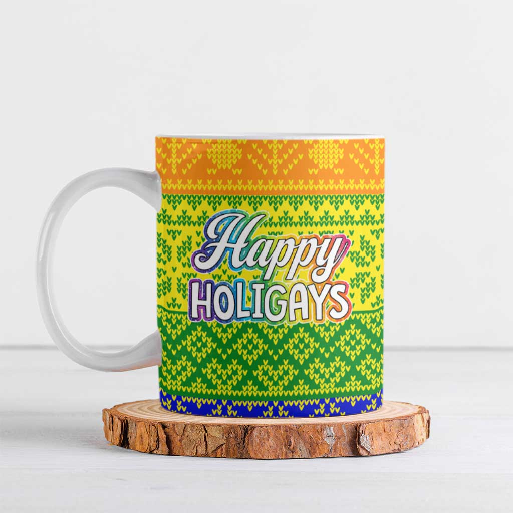 LGBT Gay Pride Happy Holigays Christmas Ceramic Mug Xmas Holiday Patterns - Wonder Print Shop
