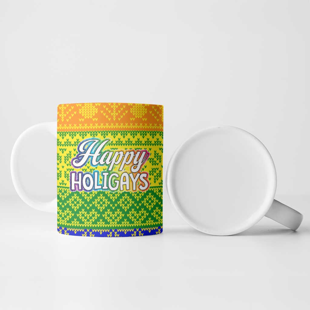 LGBT Gay Pride Happy Holigays Christmas Ceramic Mug Xmas Holiday Patterns - Wonder Print Shop