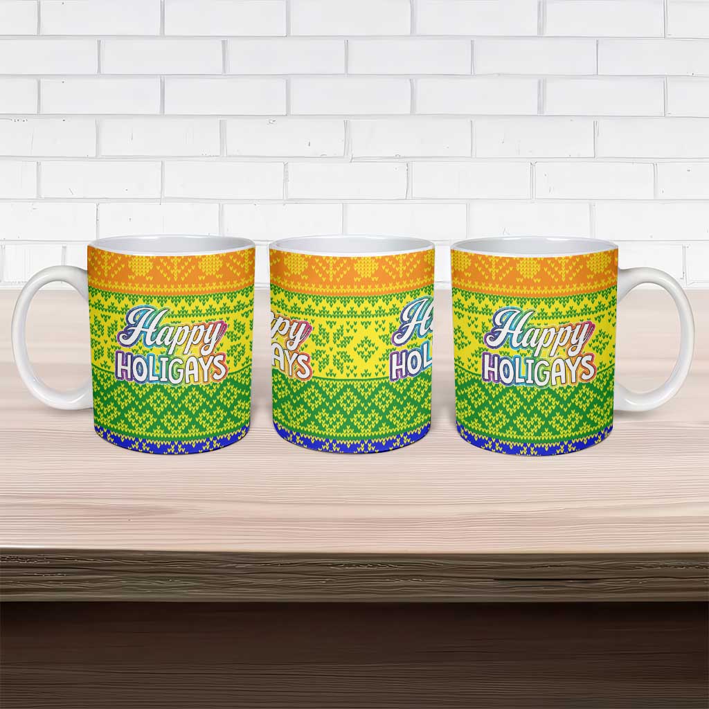 LGBT Gay Pride Happy Holigays Christmas Ceramic Mug Xmas Holiday Patterns - Wonder Print Shop