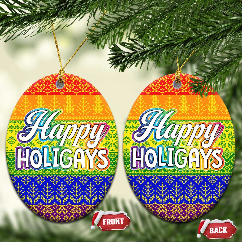 LGBT Gay Pride Happy Holigays Christmas Ceramic Ornament Xmas Holiday Patterns - Wonder Print Shop