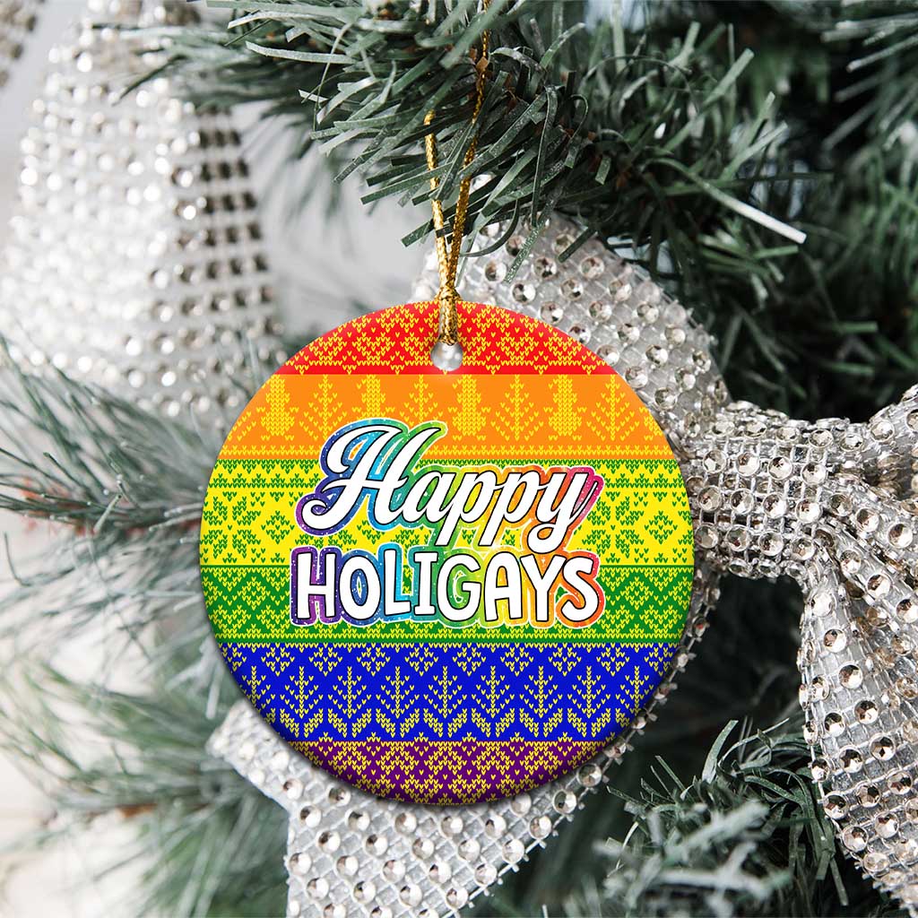 LGBT Gay Pride Happy Holigays Christmas Ceramic Ornament Xmas Holiday Patterns - Wonder Print Shop