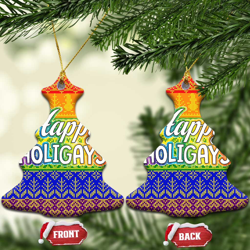 LGBT Gay Pride Happy Holigays Christmas Ceramic Ornament Xmas Holiday Patterns - Wonder Print Shop