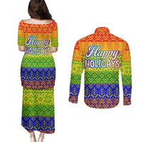 LGBT Gay Pride Happy Holigays Christmas Couples Matching Puletasi and Long Sleeve Button Shirt Xmas Holiday Patterns - Wonder Print Shop