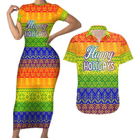LGBT Gay Pride Happy Holigays Christmas Couples Matching Short Sleeve Bodycon Dress and Hawaiian Shirt Xmas Holiday Patterns - Wonder Print Shop