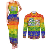 LGBT Gay Pride Happy Holigays Christmas Couples Matching Tank Maxi Dress and Long Sleeve Button Shirt Xmas Holiday Patterns - Wonder Print Shop