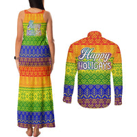 LGBT Gay Pride Happy Holigays Christmas Couples Matching Tank Maxi Dress and Long Sleeve Button Shirt Xmas Holiday Patterns - Wonder Print Shop