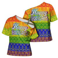 LGBT Gay Pride Happy Holigays Christmas Cross Shoulder Shirt Xmas Holiday Patterns - Wonder Print Shop