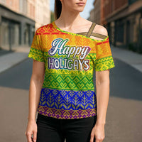 LGBT Gay Pride Happy Holigays Christmas Cross Shoulder Shirt Xmas Holiday Patterns - Wonder Print Shop