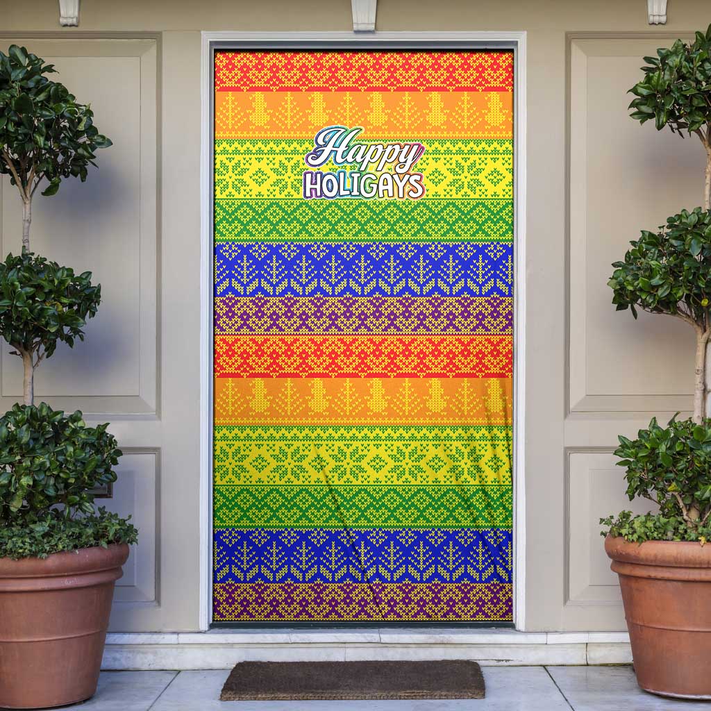 LGBT Gay Pride Happy Holigays Christmas Door Cover Xmas Holiday Patterns - Wonder Print Shop