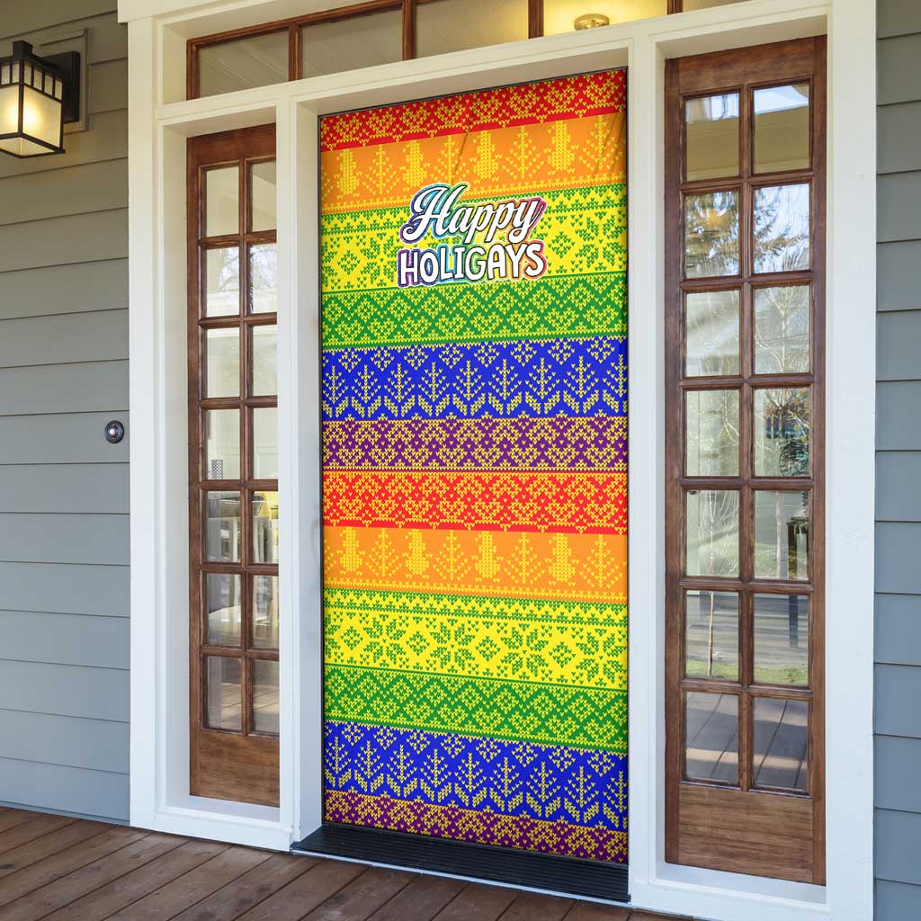 LGBT Gay Pride Happy Holigays Christmas Door Cover Xmas Holiday Patterns - Wonder Print Shop