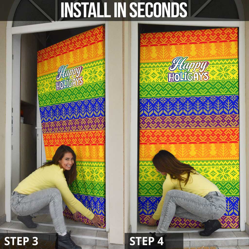 LGBT Gay Pride Happy Holigays Christmas Door Cover Xmas Holiday Patterns - Wonder Print Shop