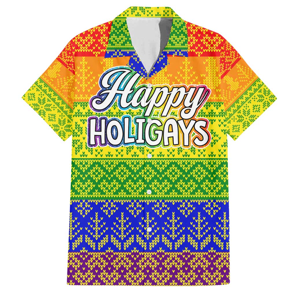 LGBT Gay Pride Happy Holigays Christmas Family Matching Long Sleeve Bodycon Dress and Hawaiian Shirt Xmas Holiday Patterns - Wonder Print Shop