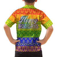 LGBT Gay Pride Happy Holigays Christmas Family Matching Off Shoulder Short Dress and Hawaiian Shirt Xmas Holiday Patterns - Wonder Print Shop