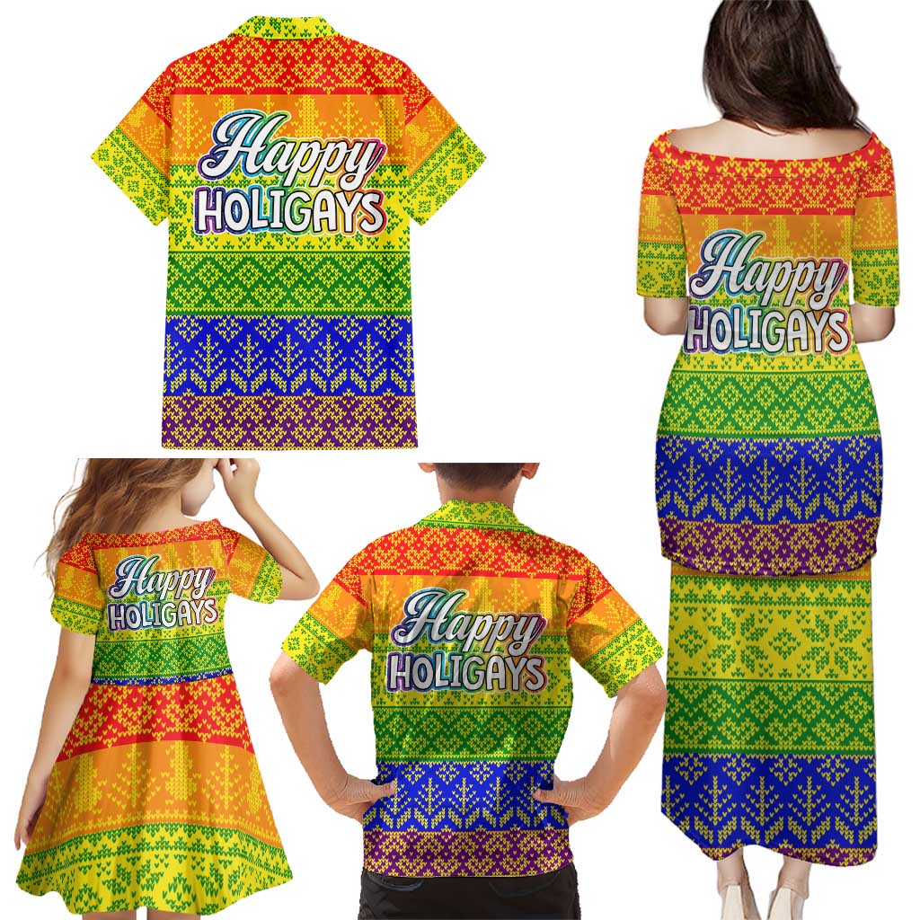 LGBT Gay Pride Happy Holigays Christmas Family Matching Puletasi and Hawaiian Shirt Xmas Holiday Patterns - Wonder Print Shop