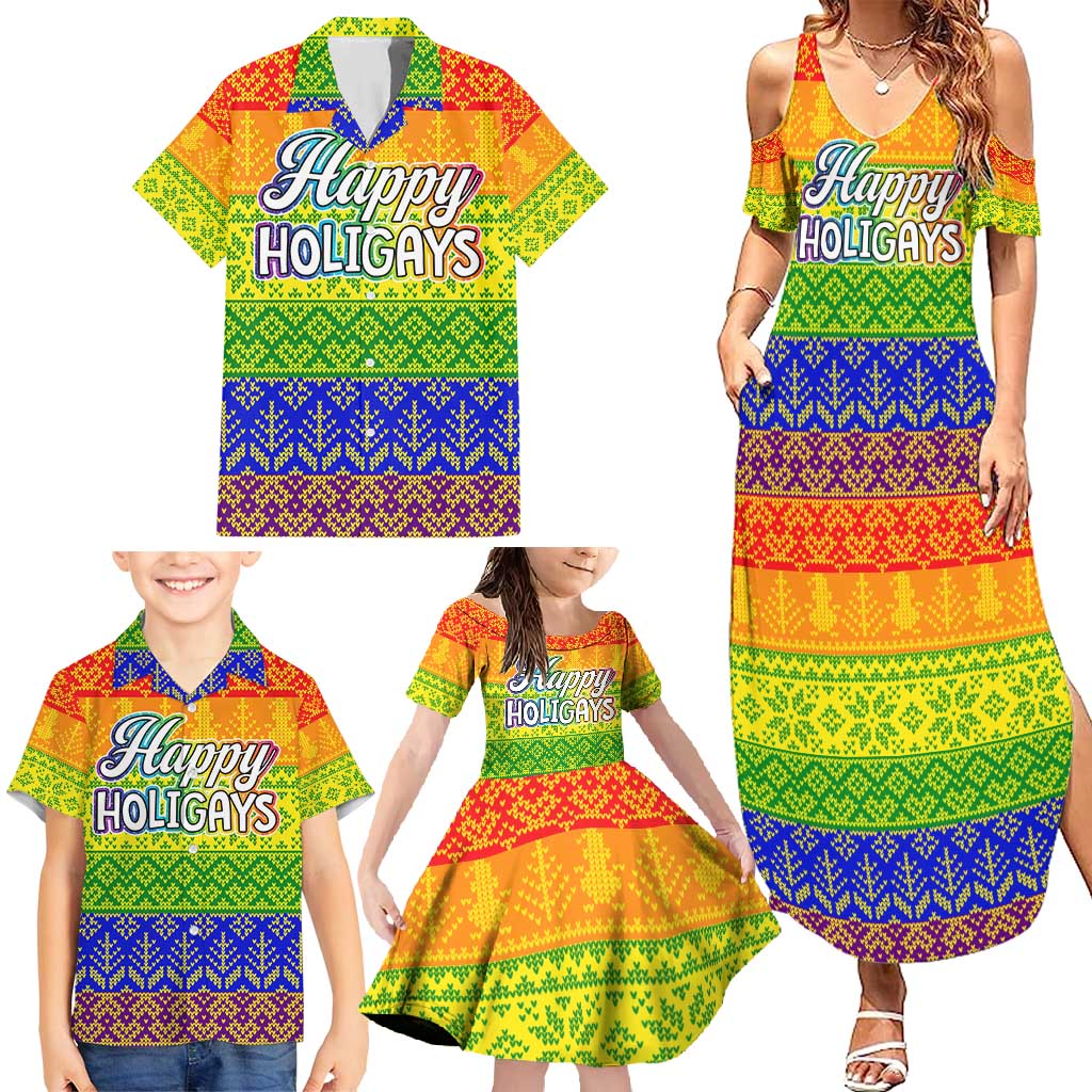 LGBT Gay Pride Happy Holigays Christmas Family Matching Summer Maxi Dress and Hawaiian Shirt Xmas Holiday Patterns - Wonder Print Shop