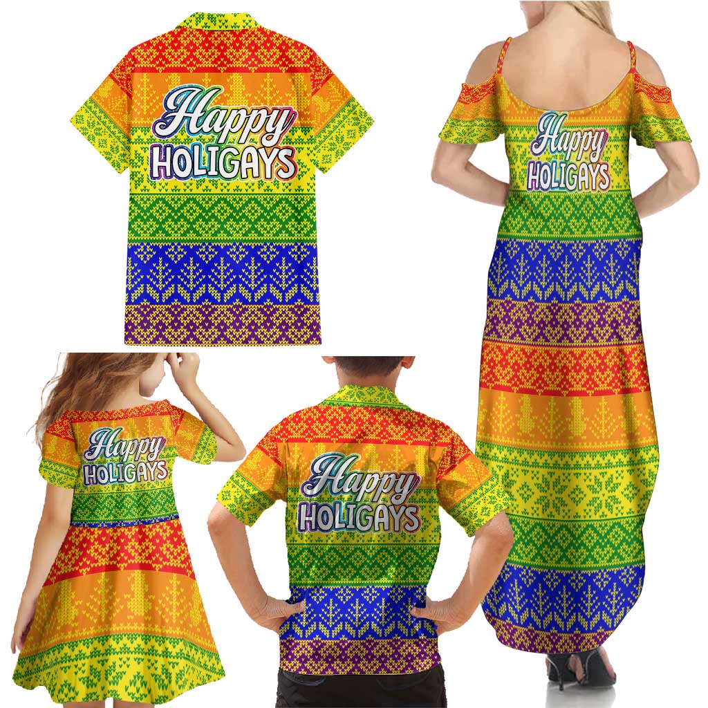 LGBT Gay Pride Happy Holigays Christmas Family Matching Summer Maxi Dress and Hawaiian Shirt Xmas Holiday Patterns - Wonder Print Shop