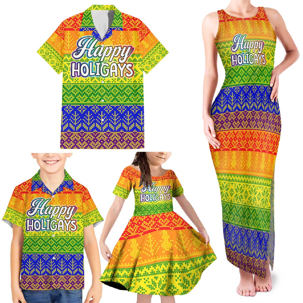LGBT Gay Pride Happy Holigays Christmas Family Matching Tank Maxi Dress and Hawaiian Shirt Xmas Holiday Patterns - Wonder Print Shop