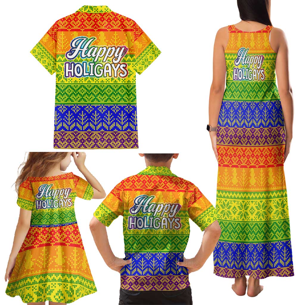 LGBT Gay Pride Happy Holigays Christmas Family Matching Tank Maxi Dress and Hawaiian Shirt Xmas Holiday Patterns - Wonder Print Shop