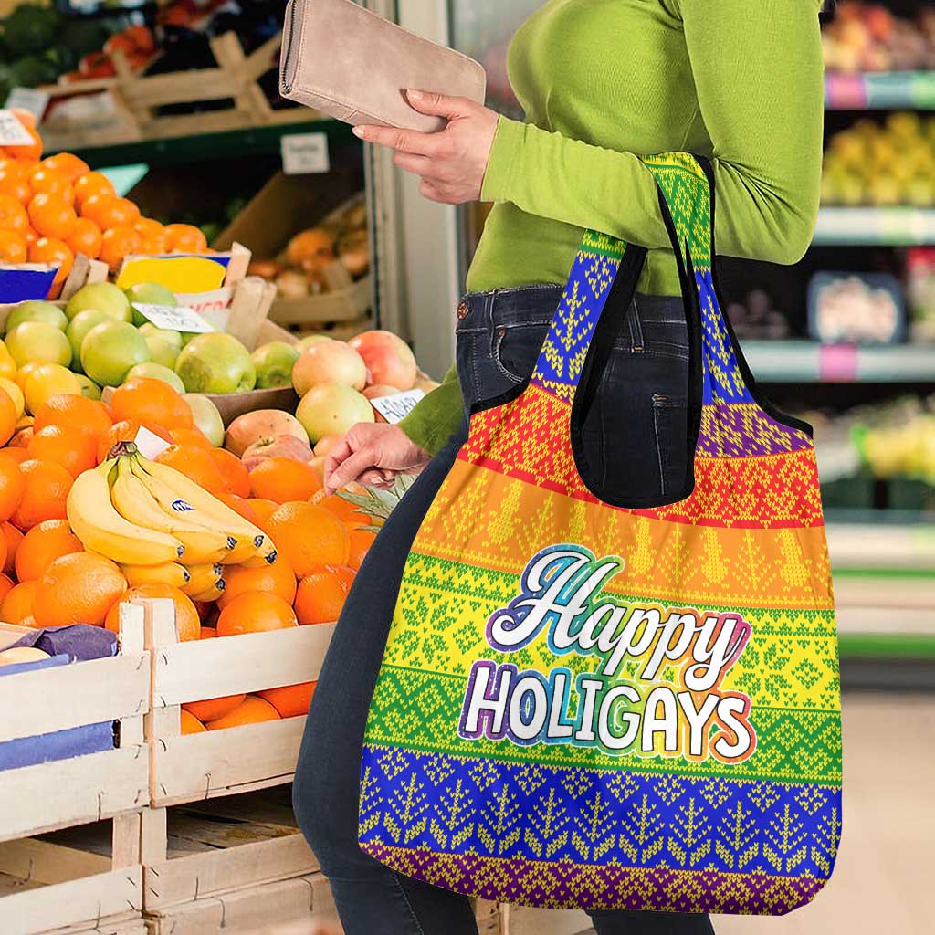 LGBT Gay Pride Happy Holigays Christmas Grocery Bag Xmas Holiday Patterns - Wonder Print Shop