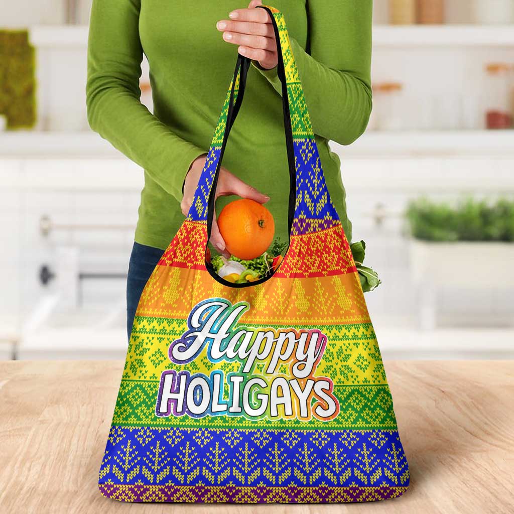 LGBT Gay Pride Happy Holigays Christmas Grocery Bag Xmas Holiday Patterns - Wonder Print Shop