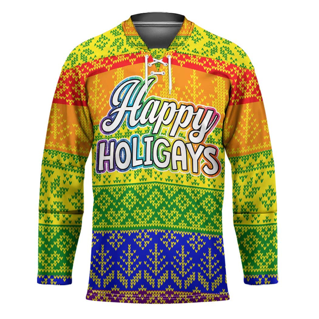 LGBT Gay Pride Happy Holigays Christmas Hockey Jersey Xmas Holiday Patterns - Wonder Print Shop
