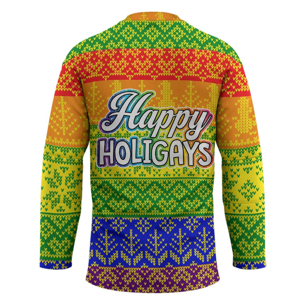 LGBT Gay Pride Happy Holigays Christmas Hockey Jersey Xmas Holiday Patterns - Wonder Print Shop