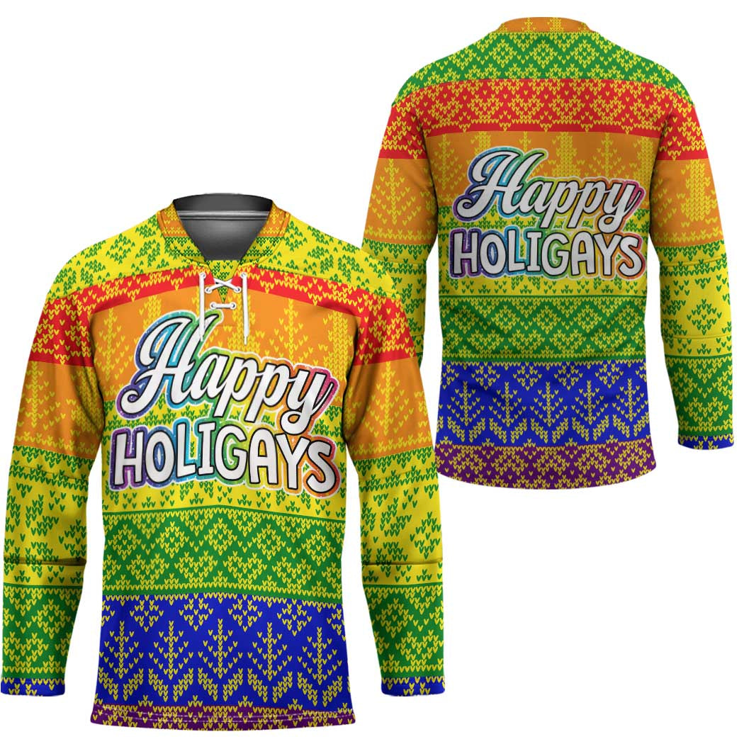 LGBT Gay Pride Happy Holigays Christmas Hockey Jersey Xmas Holiday Patterns - Wonder Print Shop
