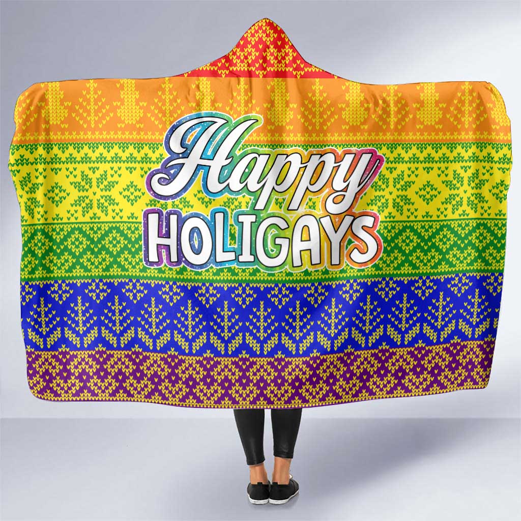 LGBT Gay Pride Happy Holigays Christmas Hooded Blanket Xmas Holiday Patterns - Wonder Print Shop