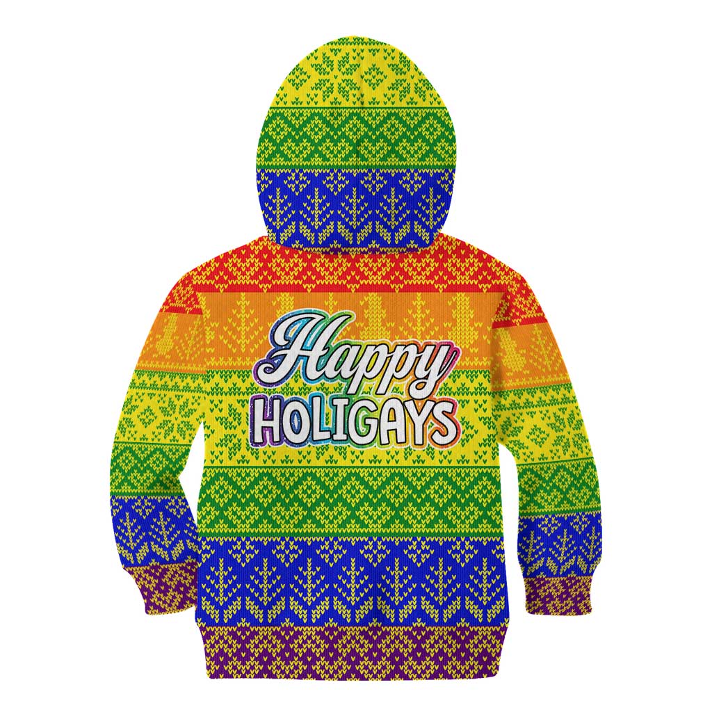 LGBT Gay Pride Happy Holigays Christmas Kid Hoodie Xmas Holiday Patterns - Wonder Print Shop