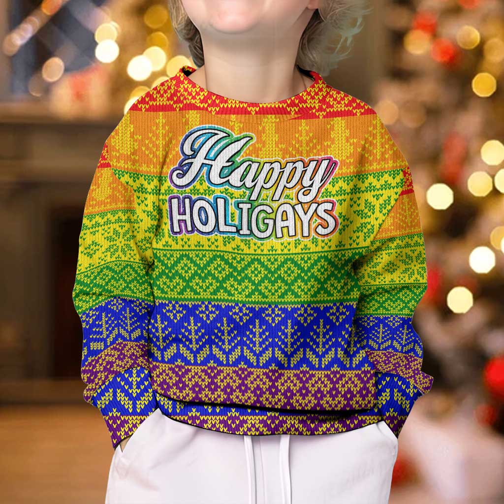 LGBT Gay Pride Happy Holigays Christmas Kid Ugly Christmas Sweater Xmas Holiday Patterns - Wonder Print Shop