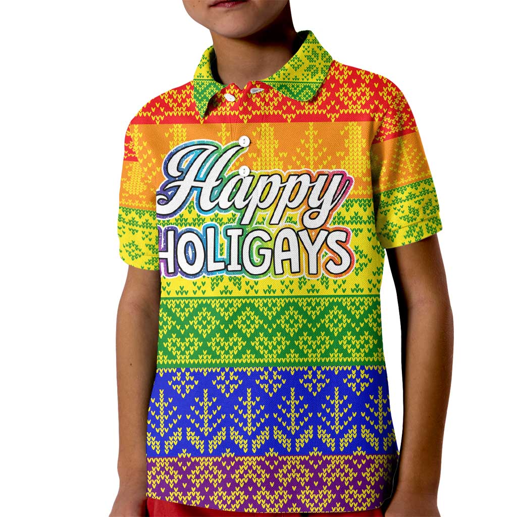LGBT Gay Pride Happy Holigays Christmas Kid Polo Shirt Xmas Holiday Patterns - Wonder Print Shop